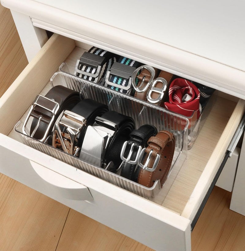 AUOIKK Acrylic Belt Organizer with Adjustable 4 Compartments & Stackable Design, Clear Storage for Closet and Drawer Organization - Image 4